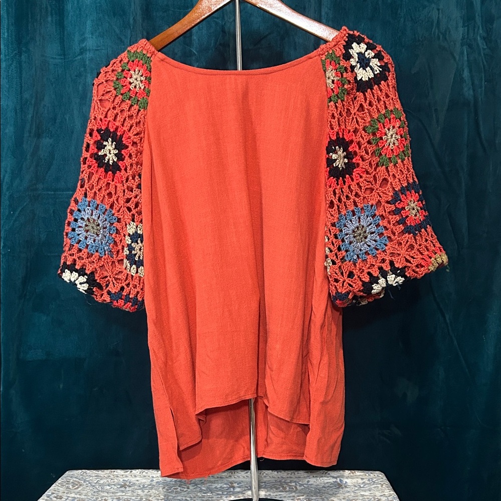 Bohemian Crochet Sleeve Blouse - Orange